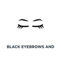 black eyebrows and eyelashes, contour style trend modern graphic art design on white, of simple emblem for microblading icon,