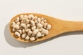 Black Eyed Pea legume. Nutritious grains on a wooden spoon on w Royalty Free Stock Photo