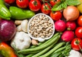 Black eyed peas in a bowl and vegetables Royalty Free Stock Photo