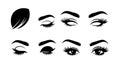 Black Eyelashes and Eyebrows Vector Set with Various Eye Expressions and Shapes for Beauty Designs Royalty Free Stock Photo