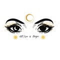 Beautiful eyes with make up in boho style. Vector hand drawn illustration