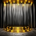 Black fabric curtain on golden stage