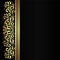 Black fabric pattern with golden floral Border.