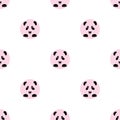 The black face of a Panda in a pink circle panda bear icon isolated seamless pattern on white background. Vector Royalty Free Stock Photo