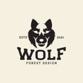 Black face wolf vintage logo design vector graphic symbol icon sign illustration creative idea