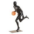 Black faceless guy mannequin in a running pose with a basketball. 3d rendering