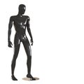 A black faceless mannequin guy stands with his side turned with his foot forward. 3D