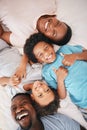 Black family, bed portrait and top view with smile, happiness and kids with thumbs up with dad, mom and love. Happy Royalty Free Stock Photo