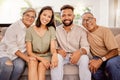 Black family, happy and home living room couch of people together with elderly people. Portrait of a woman, man and Royalty Free Stock Photo