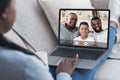 Black Family Having Video Call Online Using Laptop At Home Royalty Free Stock Photo