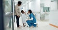 Black family, healthcare and a pediatrician talking to a patient in the hospital for medical child care. Kids, trust or