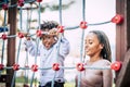 Black family mother and son enjoying time together at the playground park having fun. Royalty Free Stock Photo