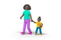 Black Family Mother walking with Daughter holding Toy Bear Peopl