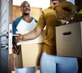 Black family moving in to their new house Royalty Free Stock Photo