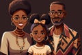 Black family portrait, mother, dad and daughter. Black history month