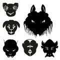 Black fantastic animals and monsters vector set No-3
