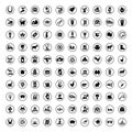 black farming 100 icon set Agriculture. Farming symbols. Isolated vector outline illustrations.