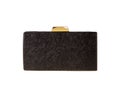 Black fashion purse handbag with a golden clasp on white background