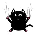 Black fat cat nail claw scratch glass. Cute cartoon funny character. Excoriation track line shape. Baby pet collection. White back