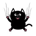 Black fat cat nail claw scratch glass. Cute cartoon screaming funny character. Royalty Free Stock Photo