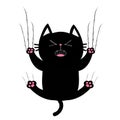 Black fat cat nail claw scratch glass. Screaming kitten. Cute cartoon funny character falling down. Excoriation track line shape.