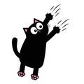 Black fat cat nail claw scratch glass. Standing scratching kitten claw. Cute cartoon funny character. Pink paw print. Excoriation