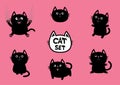 Black fat cat set. Cute cartoon screaming funny character head. Nail claw scratch, sitting, smiling. Excoriation track line. Baby
