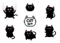 Black fat cat set. Nail claw scratch, sitting, smiling. Cute cartoon screaming funny character head. Excoriation track line. Baby Royalty Free Stock Photo