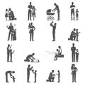 Black Fatherhood Icons Flat Set With Father And Royalty Free Stock Photo