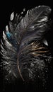 Black feather with glitter and gold. Ai generated. Royalty Free Stock Photo