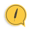 Black Feather pen icon isolated on white background. Yellow speech bubble symbol. Vector Royalty Free Stock Photo