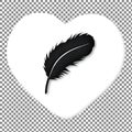 Black feather on white heart shape background Royalty Free Stock Photo