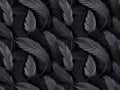 Black Feathers Seamless Pattern, Swan Plume Tile, Black Raven Wings Texture Background, Dark Feather