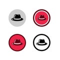 Black fedora hat icon set, circle flat style logo design template, vector illustration design Royalty Free Stock Photo