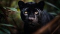 Black feline staring alertly in tropical rainforest generated by AI Royalty Free Stock Photo