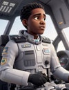 black female astronaut space ship station comander close up 3d character