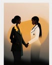 A black female doctor and her patient shaking hands in a moment of faith comfort and healing.. AI generation