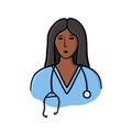 Black female doctor in uniform illustration on white background