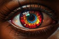 Black female eye closeup. Eye painted in rainbow LGBT colours