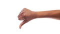 Black female hand showing thumb down, disapproval or dislike gesture