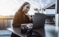 Black female on her laptop working Royalty Free Stock Photo