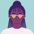 Black female in a LGBTIQ flag sunglasses