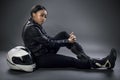 Female Race Car Driver or Stunt Woman or Motorcyclist Royalty Free Stock Photo