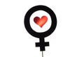 Black female and woman symbol with red heart and love icon