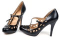 Black feminine loafers on high heel Royalty Free Stock Photo