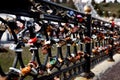 Black fence with a lot of locks. Royalty Free Stock Photo