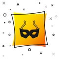 Black Festive mask icon isolated on white background. Merry Christmas and Happy New Year. Yellow square button. Vector Royalty Free Stock Photo