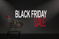 BLACK FIDAY SALE with shopping cart on a black background.