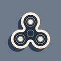 Black Fidget spinner icon isolated on grey background. Stress relieving toy. Trendy hand spinner. Long shadow style