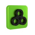 Black Fidget spinner icon isolated on transparent background. Stress relieving toy. Trendy hand spinner. Green square